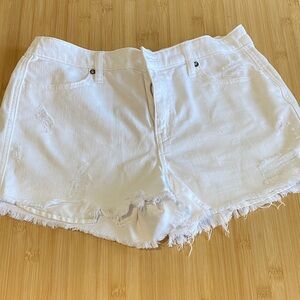 aerie White Frayed Hem Denim Shorts